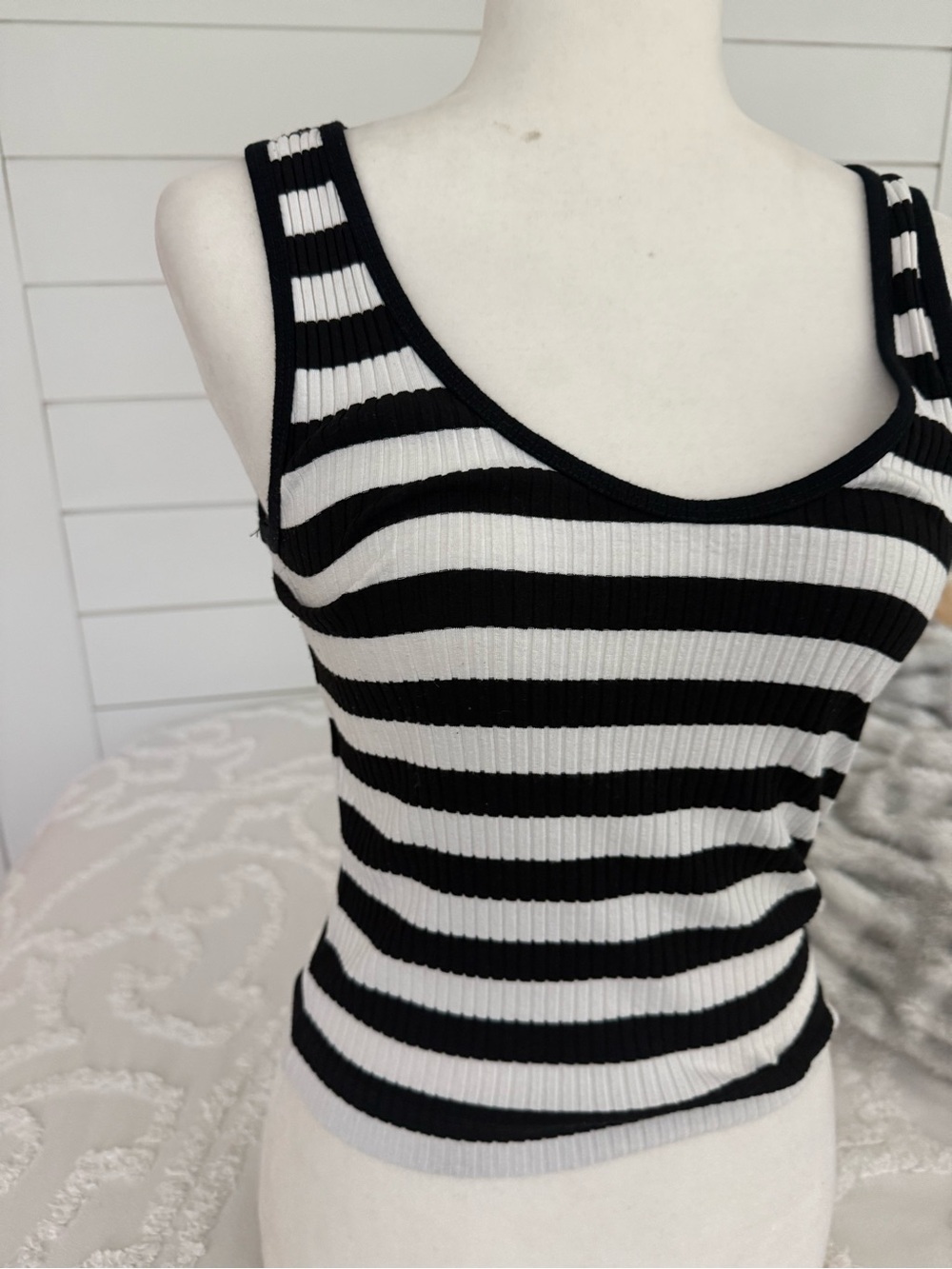 INTERMIX Black and White Striped Ribbed Tank - Picture 4 of 8
